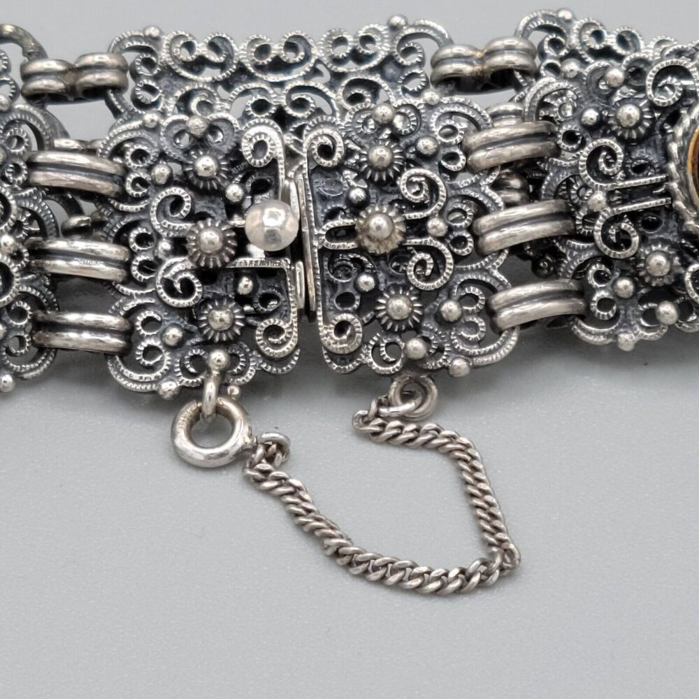 Vintage Danecraft Sterling Silver Filigree Mini Cameos Bracelet Earrings Set - Picture 9 of 13